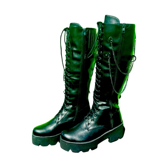CHUNKY GOTHIC PUNK KNEE HIGH BOOTS - Picture 1 of 5